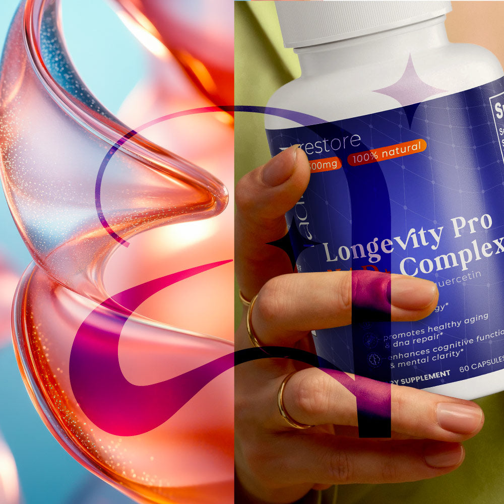 Hand holding a bottle of Longevity Pro NAD+ Complex
